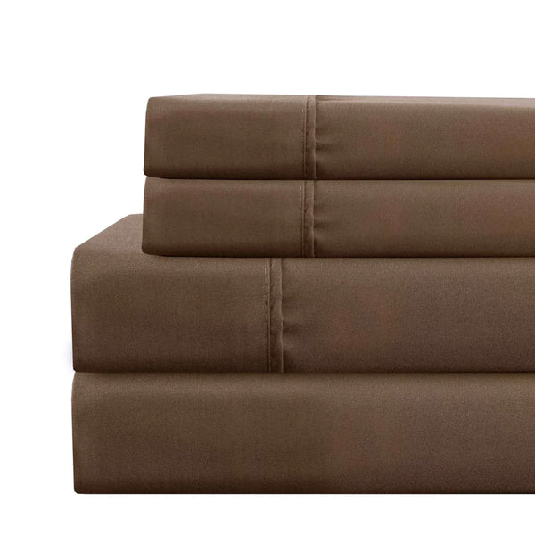 Benzara Lanester 4 Piece Deep Pocket Queen Size Microfiber Sheet Set Brown - BM202346