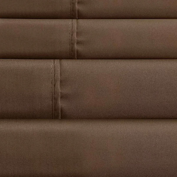 Benzara Lanester 4 Piece Deep Pocket Queen Size Microfiber Sheet Set Brown - BM202346