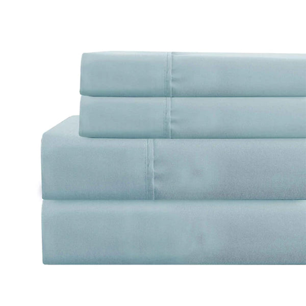 Benzara Lanester 4 Piece Deep Pocket Queen Size Sheet Set Aqua Blue - BM202343