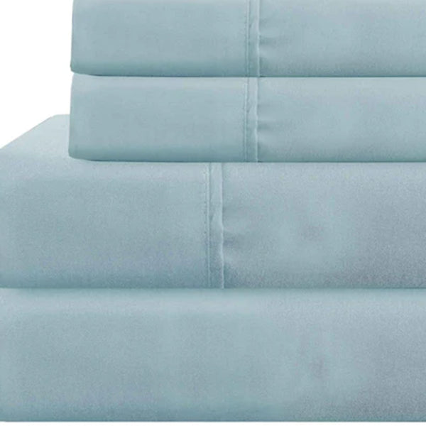 Benzara Lanester 4 Piece Deep Pocket Queen Size Sheet Set Aqua Blue - BM202343