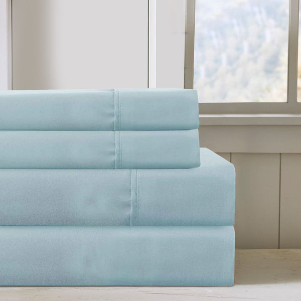 benzara Lanester 4 Piece Deep Pocket Queen Size Sheet Set Aqua Blue - BM202343