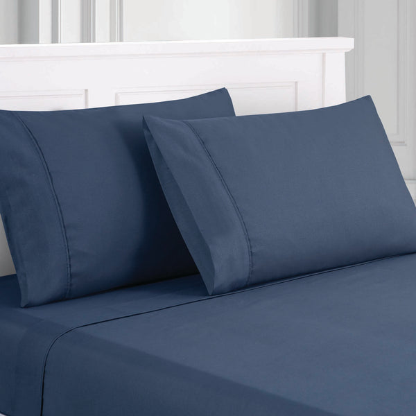 Benzara Lanester 4 Piece King Size Microfiber Sheet Set With Deep Pocket Blue - BM202415