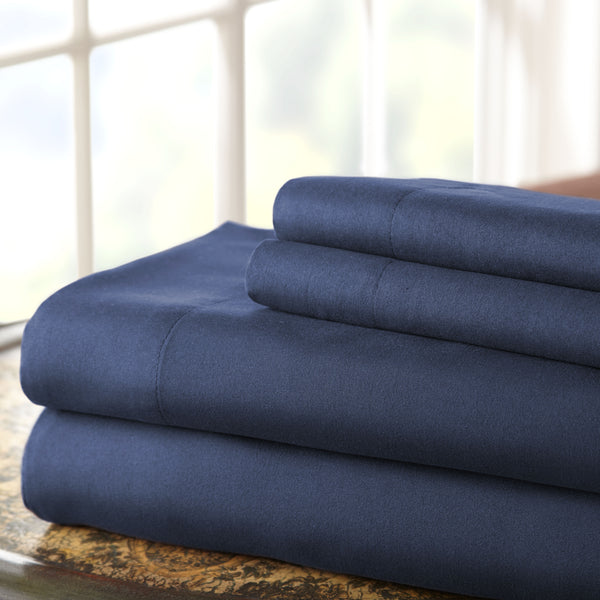 benzara Lanester 4 Piece King Size Microfiber Sheet Set with Deep Pocket Blue - BM202415