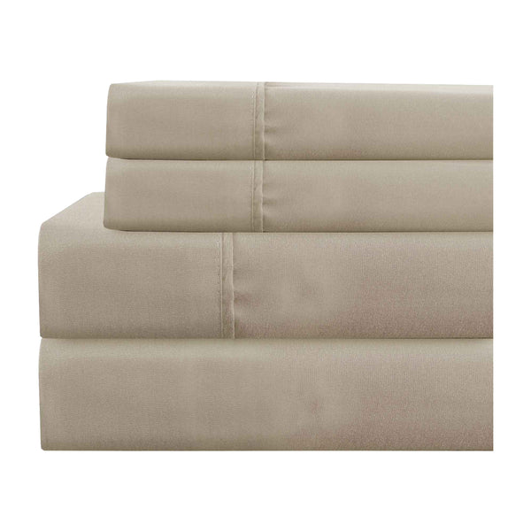 Benzara Lanester 4 Piece Queen Size Deep Pocket Sheet Set Taupe Gray - BM202353