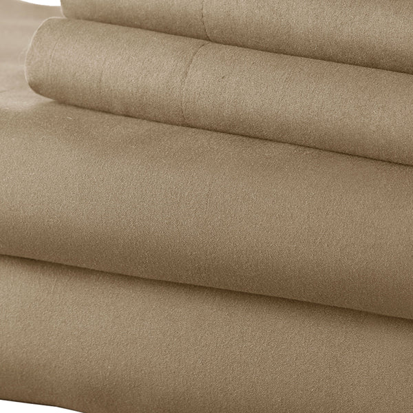 Benzara Lanester 4 Piece Queen Size Deep Pocket Sheet Set Taupe Gray - BM202353