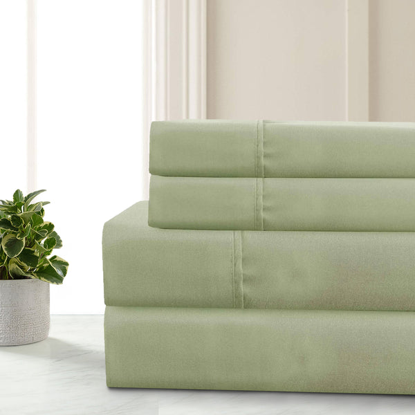 benzara Lanester 4 Piece Queen Size Deep Pocket Sheet Set Sage Green - BM202352