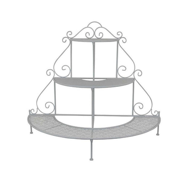 Benzara Lara Plant Stand With 3 Tier Half Round Shelves White Metal 40 Inch -BM330119