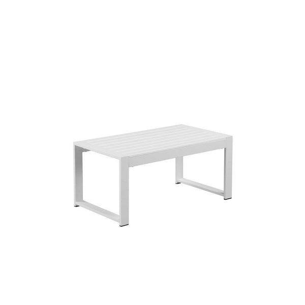 Benzara Lark 35 Inch Outdoor Coffee Table White Aluminum Frame Polyresin Top - BM287801