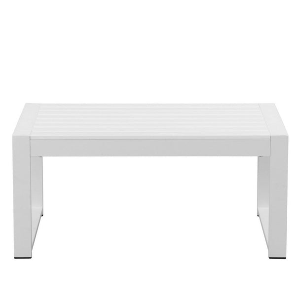 Benzara Lark 35 Inch Outdoor Coffee Table White Aluminum Frame Polyresin Top - BM287801