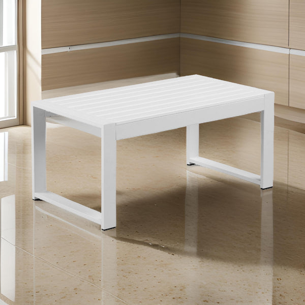 benzara Lark 35 Inch Outdoor Coffee Table White Aluminum Frame Polyresin Top - BM287801