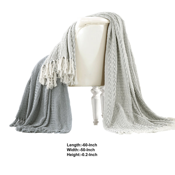 Benzara Latina Cotton Throw With Decorative Fringe The Urban Port Set Of 2 Gray - BM204217