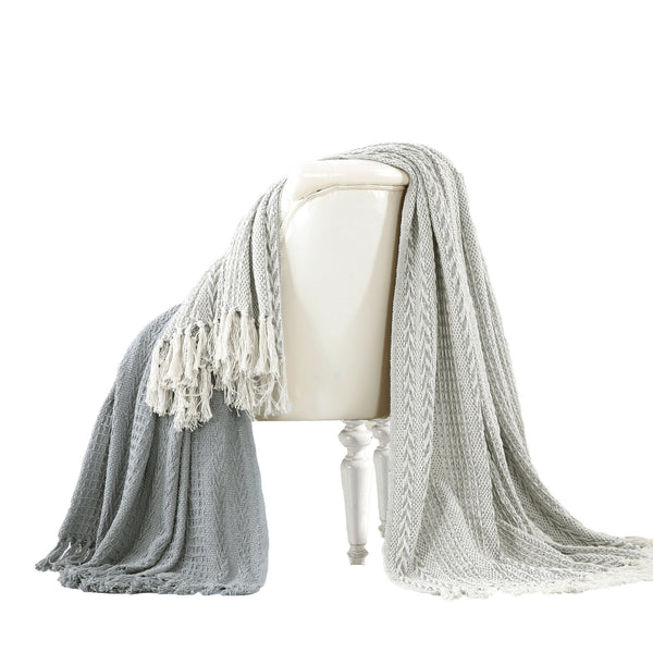 Benzara Latina Cotton Throw With Decorative Fringe The Urban Port Set Of 2 Gray - BM204217
