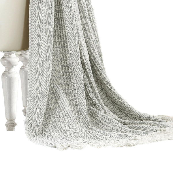 Benzara Latina Cotton Throw With Decorative Fringe The Urban Port Set Of 2 Gray - BM204217