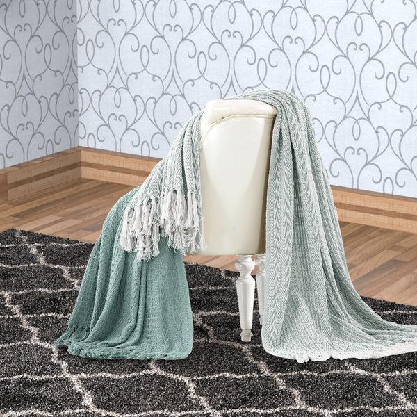 benzara Latina Cotton Throw with Decorative Fringe The Urban Port Set of 2 Gray - BM204217