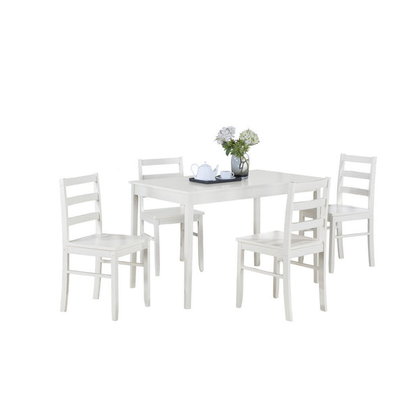 Benzara Lav 5 Piece Dining Table And 4 Chair Set Open Backs White Solid Wood - BM314899