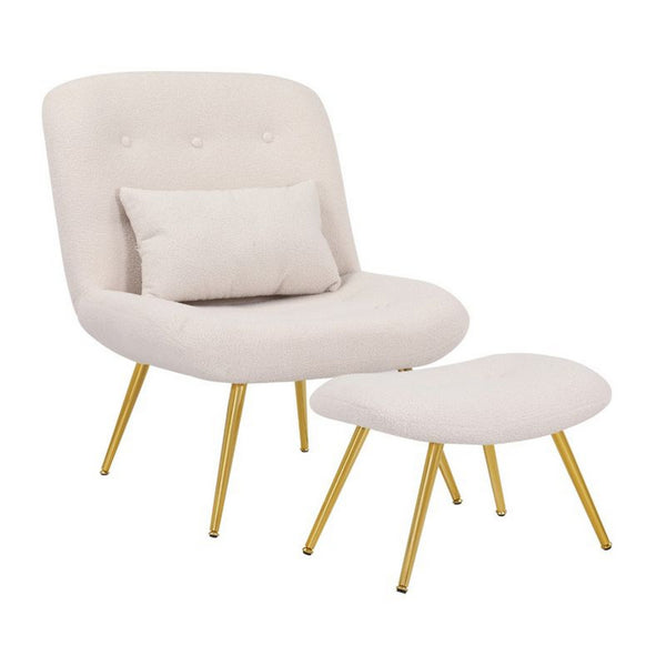 Benzara Lea 2pc Accent Lounge Chair And Ottoman Set Tan Teddy Upholstery Gold - BM316075