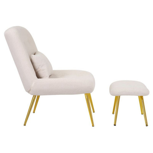 Benzara Lea 2pc Accent Lounge Chair And Ottoman Set Tan Teddy Upholstery Gold - BM316075