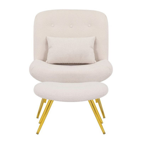 Benzara Lea 2pc Accent Lounge Chair And Ottoman Set Tan Teddy Upholstery Gold - BM316075