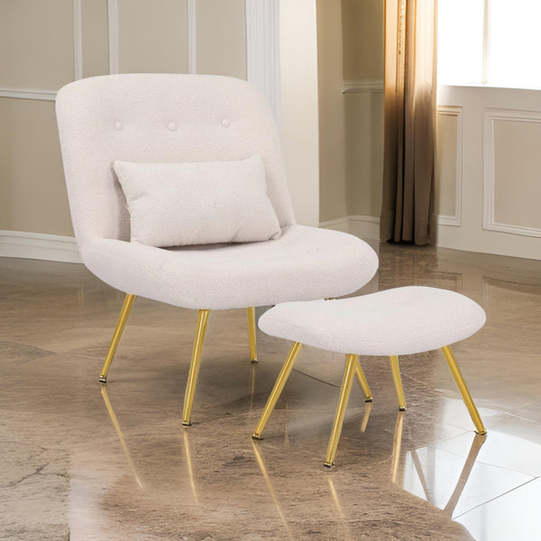 benzara Lea 2pc Accent Lounge Chair and Ottoman Set Tan Teddy Upholstery Gold - BM316075