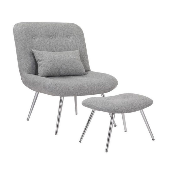 Benzara Lea 2pc Modern Lounge Chair And Ottoman Set Gray Woven Upholstery Chrome - BM316076