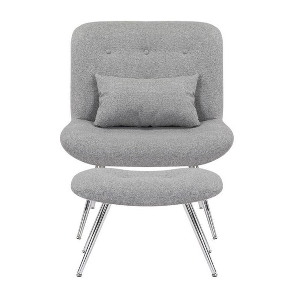 Benzara Lea 2pc Modern Lounge Chair And Ottoman Set Gray Woven Upholstery Chrome - BM316076