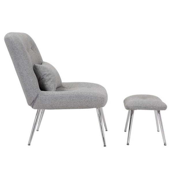 Benzara Lea 2pc Modern Lounge Chair And Ottoman Set Gray Woven Upholstery Chrome - BM316076