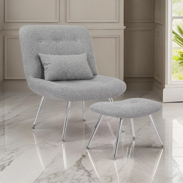 benzara Lea 2pc Modern Lounge Chair and Ottoman Set Gray Woven Upholstery Chrome - BM316076