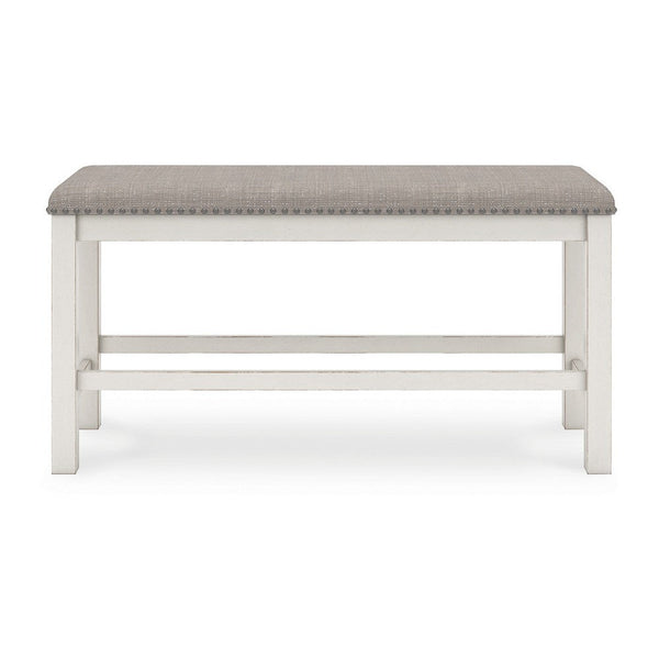 Benzara Lea Counter Height Dining Bench Classic White Wood Gray Polyester -BM329777