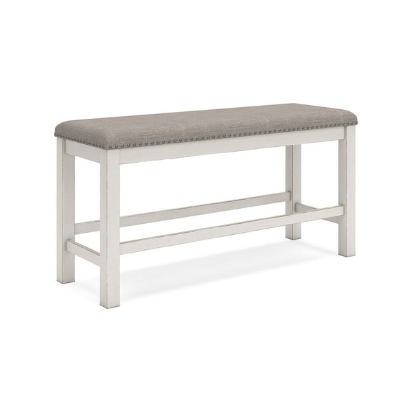 benzara Lea Counter Height Dining Bench Classic White Wood Gray Polyester -BM329777