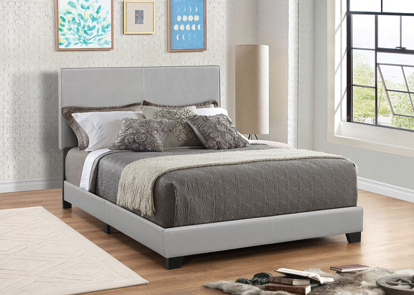 benzara Leather Upholstered Queen Size Platform Bed Gray