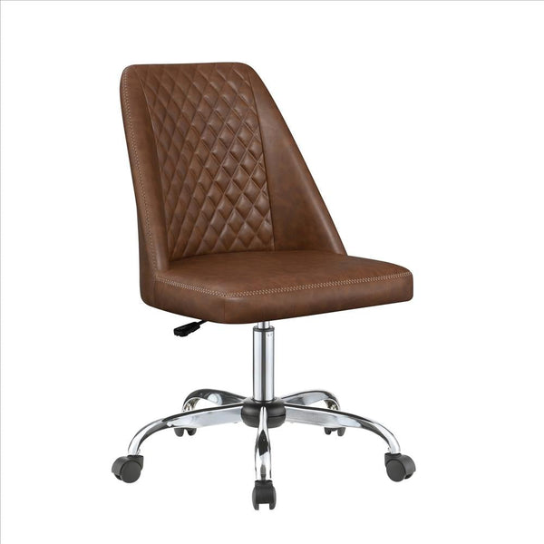 benzara Leatherette Office Chair with Sloped Back and Diamond Stitching Brown - BM242036