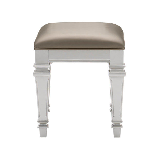 Benzara Leatherette Padded Vanity Stool With Tapered Legs And Molded Detail Silver - BM222649