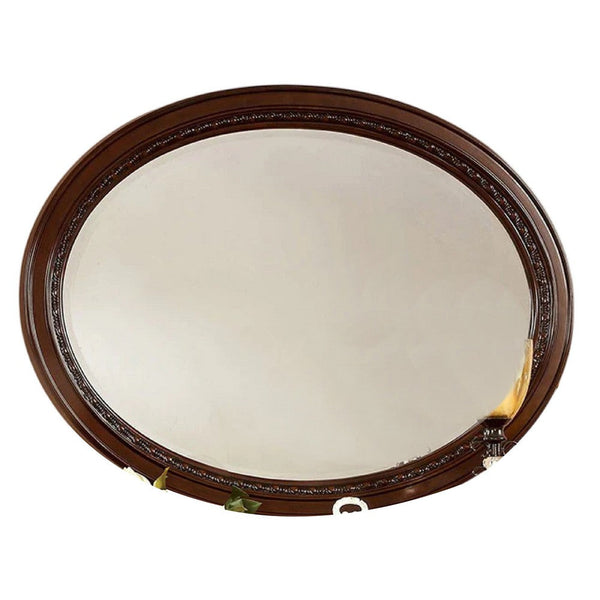 Benzara Lego Wall Mounting Mirror 49 Inch Cherry Brown Solid Wood Oval Frame -BM332562