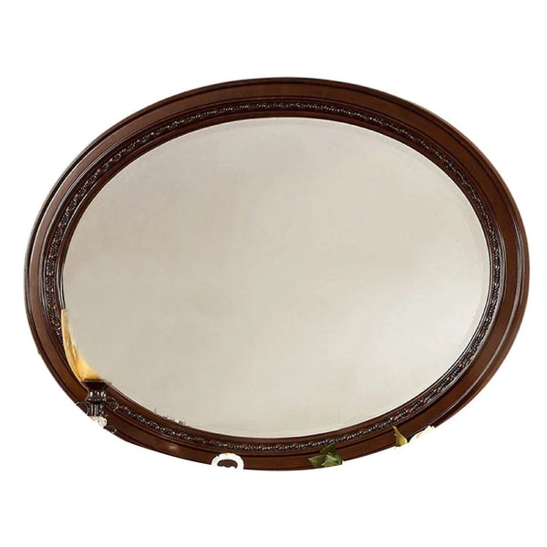 Benzara Lego Wall Mounting Mirror 49 Inch Cherry Brown Solid Wood Oval Frame -BM332562