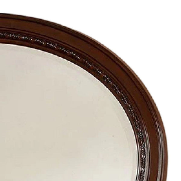 Benzara Lego Wall Mounting Mirror 49 Inch Cherry Brown Solid Wood Oval Frame -BM332562