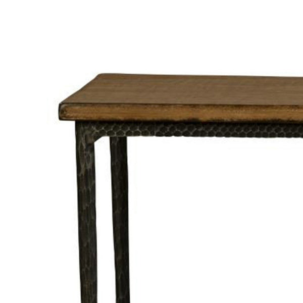 Benzara Lemy Sofa Console Table 62 Inch Rectangular Brown Top Black Frame -BM326526