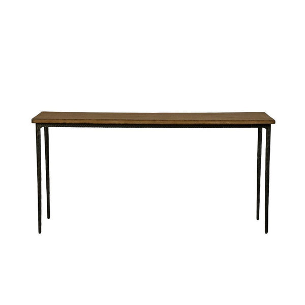 benzara Lemy Sofa Console Table 62 Inch Rectangular Brown Top Black Frame -BM326526
