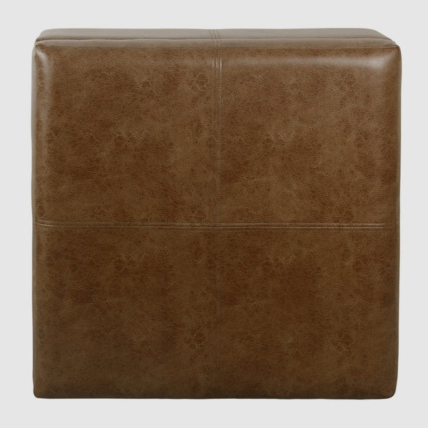 Benzara Leo Square Storage Ottoman Distressed Brown Faux Leather 28 Inch -BM334225