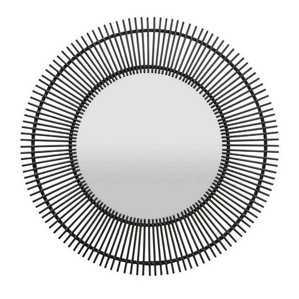 Benzara Leom Accent Wall Mirror 43 Inch Round Decor Radial Black Wood Frame -BM331451