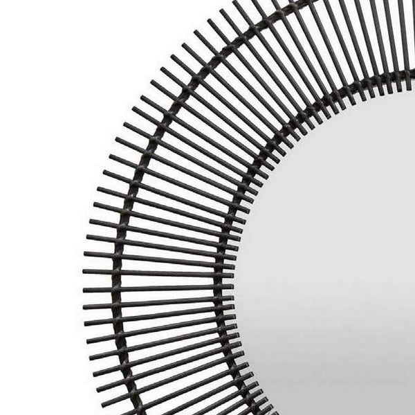 Benzara Leom Accent Wall Mirror 43 Inch Round Decor Radial Black Wood Frame -BM331451