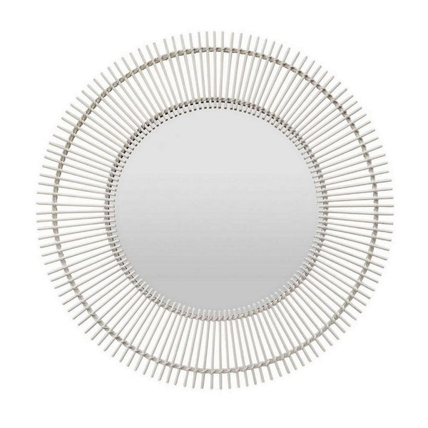 Benzara Leom Accent Wall Mirror 43 Inch Round Decor Radial White Wood Frame -BM331452