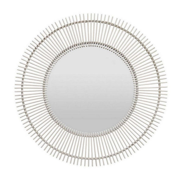 Benzara Leom Accent Wall Mirror 43 Inch Round Decor Radial White Wood Frame -BM331452