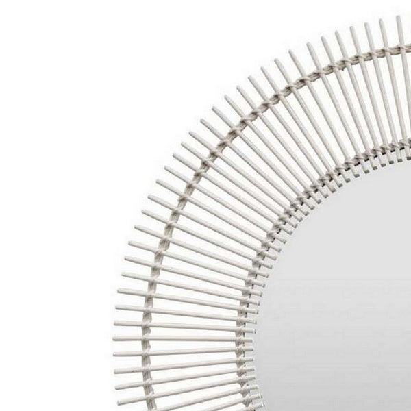 Benzara Leom Accent Wall Mirror 43 Inch Round Decor Radial White Wood Frame -BM331452