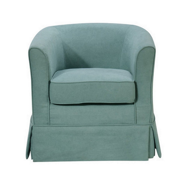 Benzara Lex 28 Inch Swivel Accent Chair Bright Teal Fabric Curved Back Skirted - BM286663