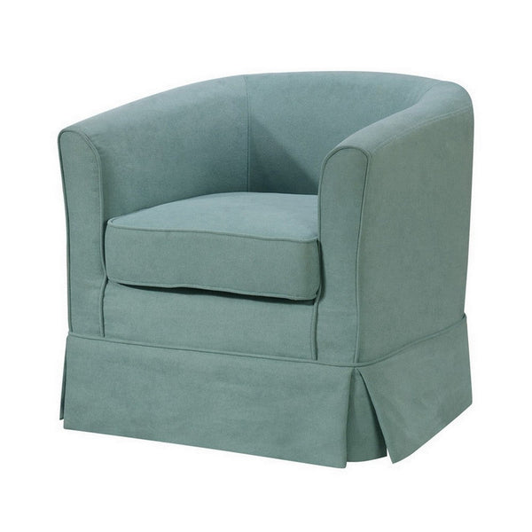 benzara Lex 28 Inch Swivel Accent Chair Bright Teal Fabric Curved Back Skirted - BM286663