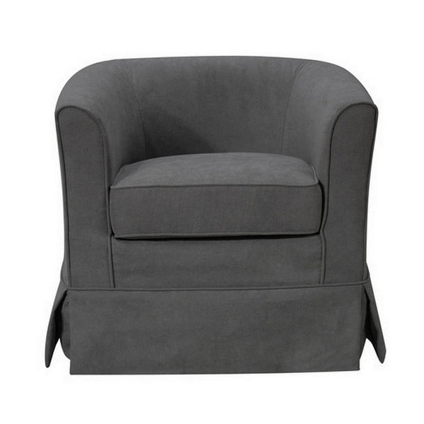 Benzara Lex 28 Inch Swivel Accent Chair Dark Gray Fabric Curved Back Skirted - BM286661
