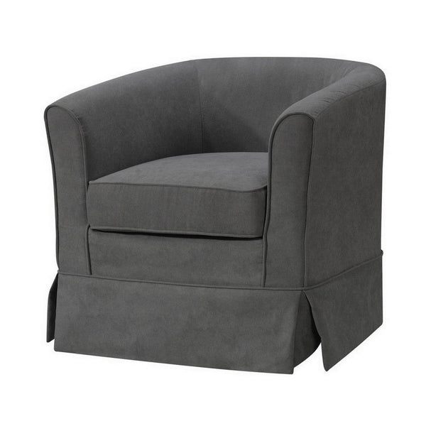 benzara Lex 28 Inch Swivel Accent Chair Dark Gray Fabric Curved Back Skirted - BM286661