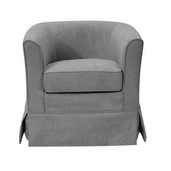 Benzara Lex 28 Inch Swivel Accent Chair Light Gray Fabric Curved Back Skirted - BM286666