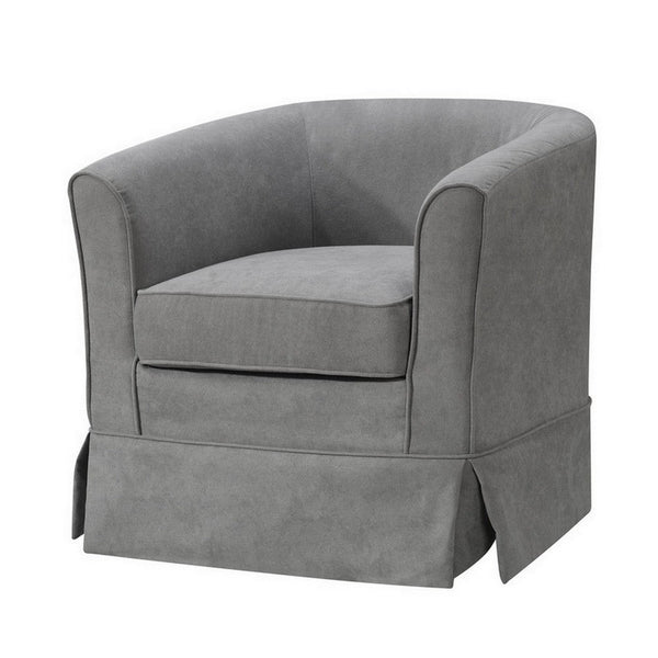 benzara Lex 28 Inch Swivel Accent Chair Light Gray Fabric Curved Back Skirted - BM286666