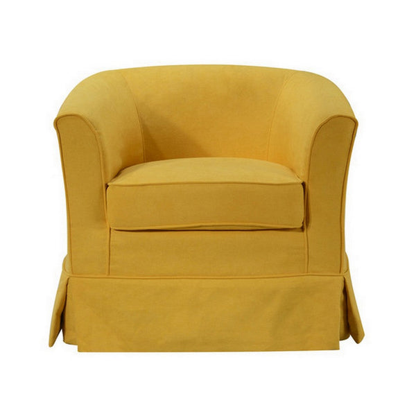 Benzara Lex 28 Inch Swivel Accent Chair Yellow Fabric Curved Track Back Skirted - BM286662